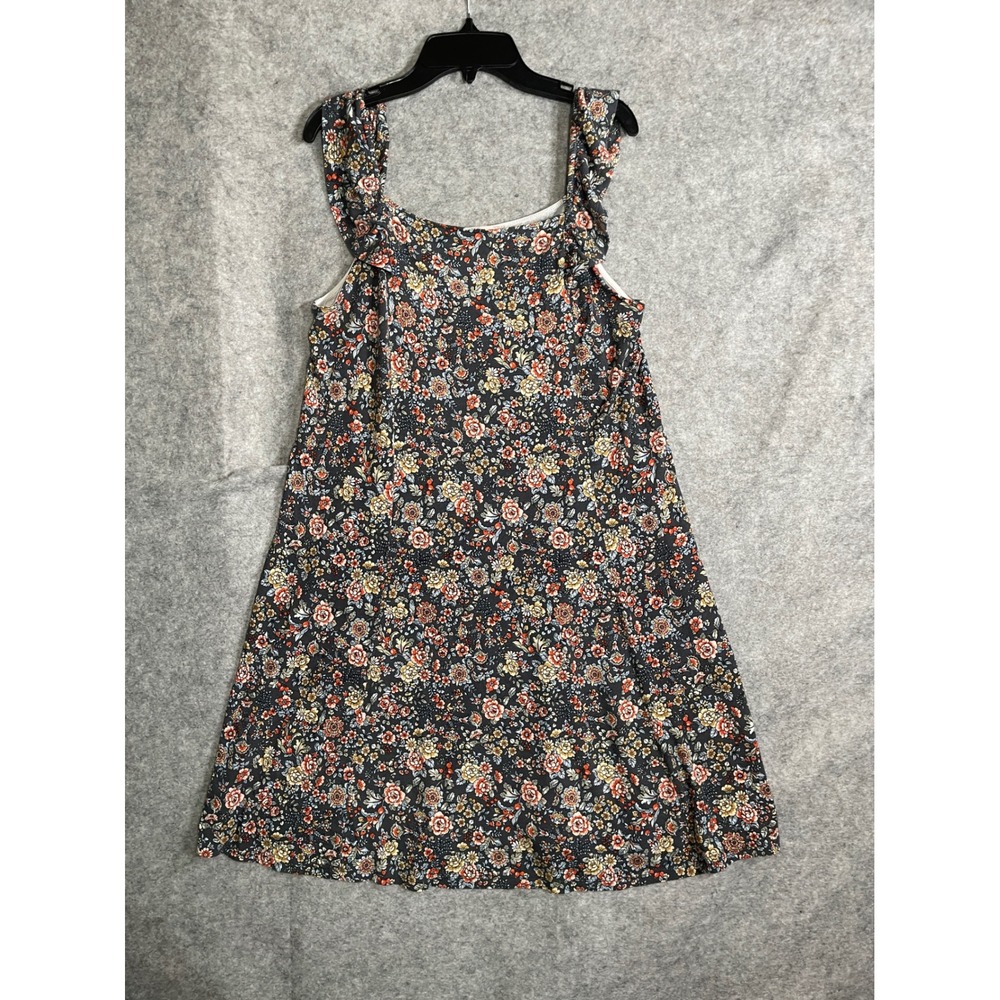 LOFT Womens Floral Ruffle Strap Mini Dress Grey Orange Yellow Size S Sleeveless